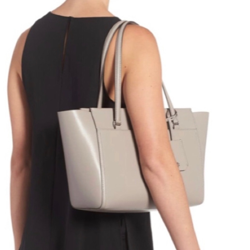 TORY BURCH Gray Leather Parker Tote Handbag Purse Leather DustStorm Cardamom NEW